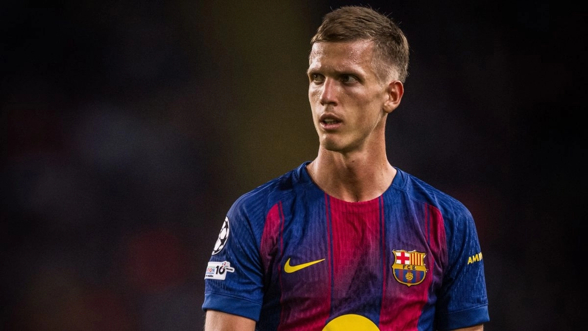 Dani Olmo durante un partido con el FC Barcelona