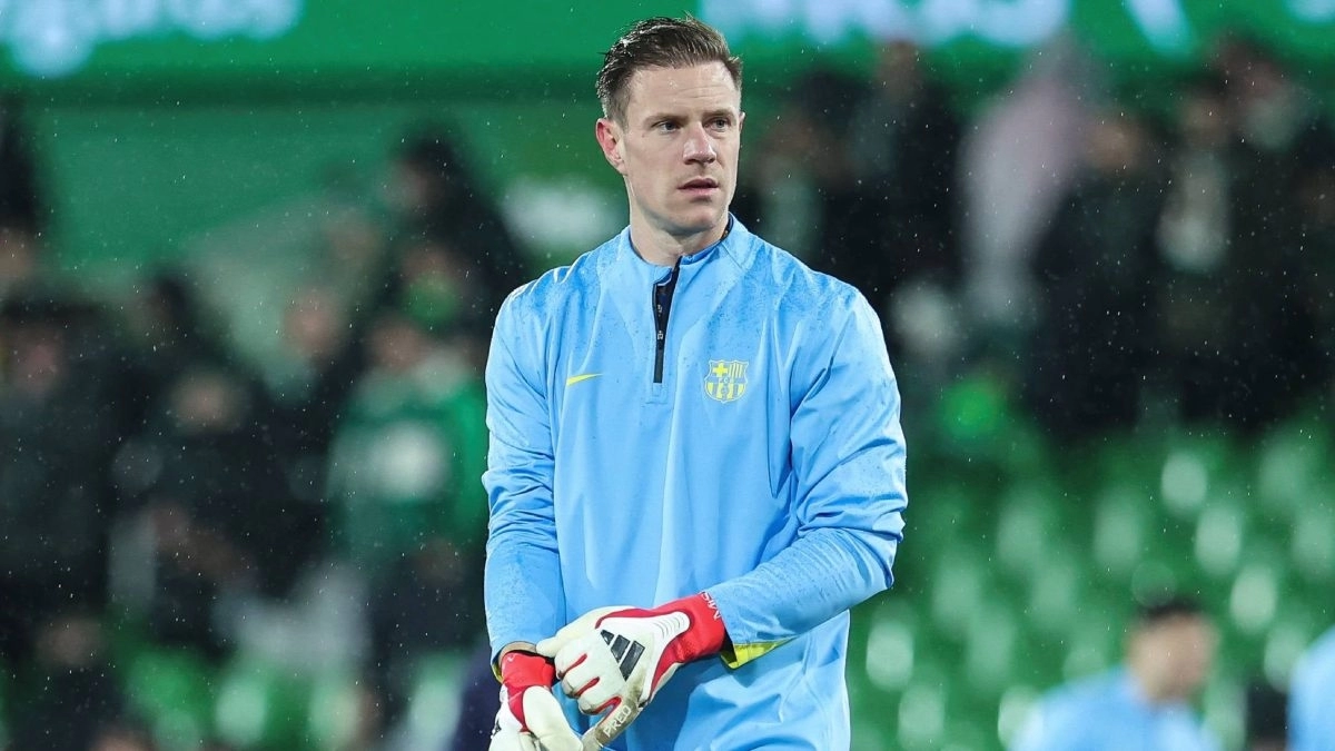 Marc-André ter Stegen durante un calentamiento con el FC Barcelona