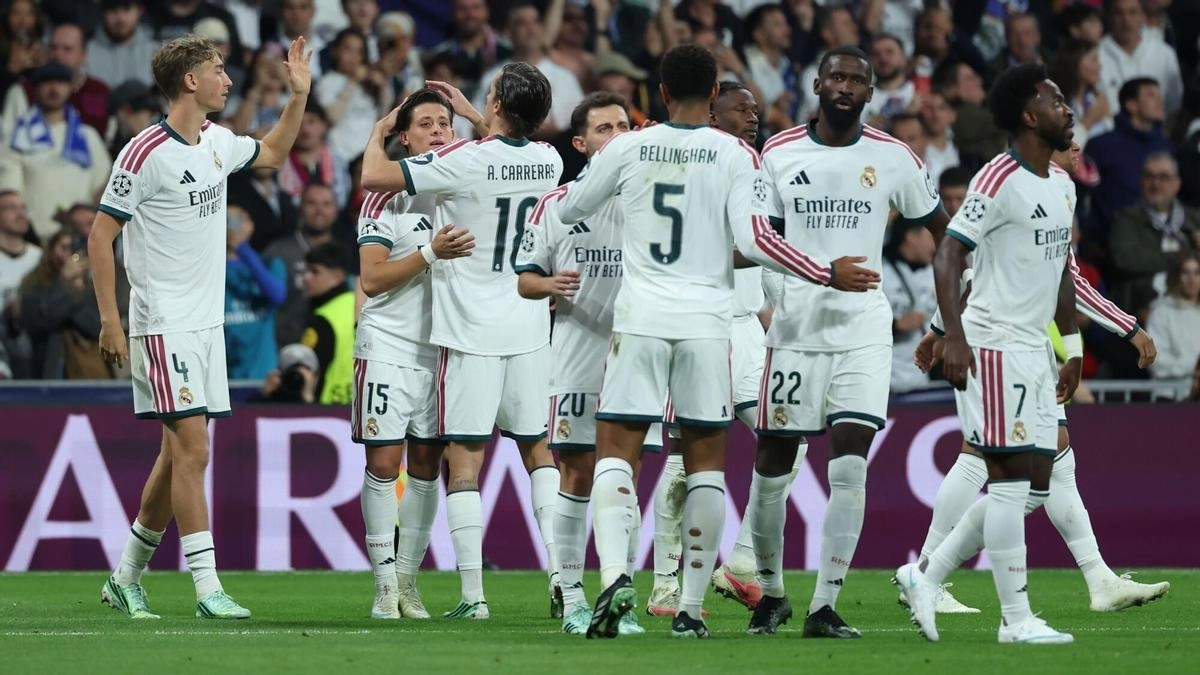 Los jugadores del Real Madrid celebran un gol contra el Leipzig / EFE