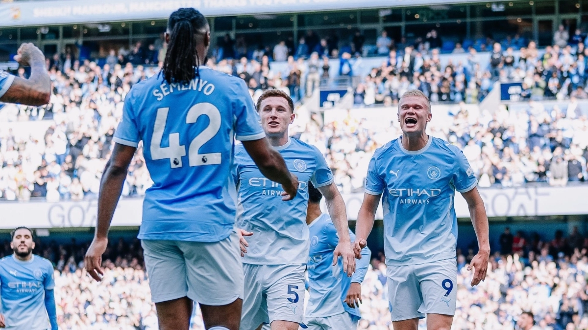 Los jugadores del Manchester City celebran un gol esta temporada / Manchester City