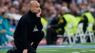 Pep Guardiola sufrió una gran caída tras perder ante el Real Madrid. Foto: Getty