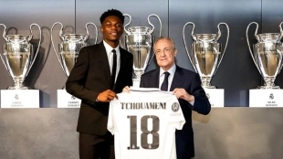 Aurélien Tchouameni, durante su presentación con el Real Madrid. Foto: GOAL