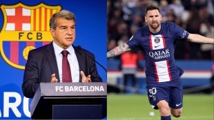 El presidente del FC Barcelona, Joan Laporta, quiere negociar la vuelta del argentino | Fotografía: AFP