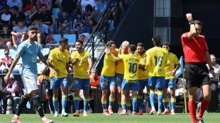 Los jugadores de Las Palmas celebran un gol