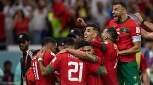 The players of Morocco celebrate a goal