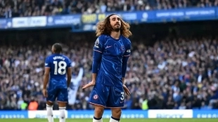 Marc Cucurella celebrates a goal with Chelsea.
