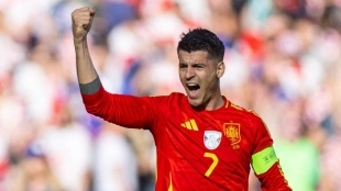 Álvaro Morata celebra un gol anotado con la selección española