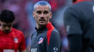 Antoine Griezmann durante un calentamiento con el Atlético de Madrid