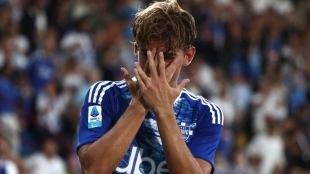Nico Paz celebra un gol anotado con el Como