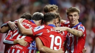 <p>The players of Atlético de Madrid celebrate a goal</p>