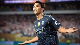 Gonzalo García celebra un gol anotado con el Real Madrid