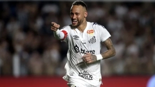 Neymar celebrates a goal scored with Santos.