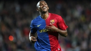 Samuel Eto'o celebra un gol con el FC Barcelona